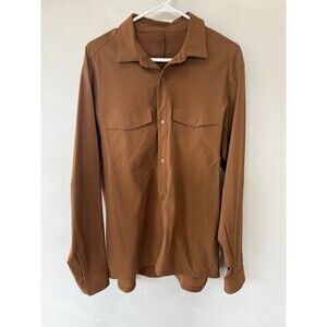 Lululemon Button Snap Shirt Mens Sz Large L Orange Outdoors Long Sleeve Top